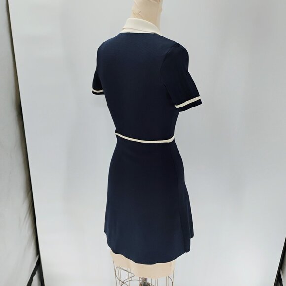 Sandro Two Tone Knit Dress Size 38 in Ecru/Marine - Picture 13 of 16